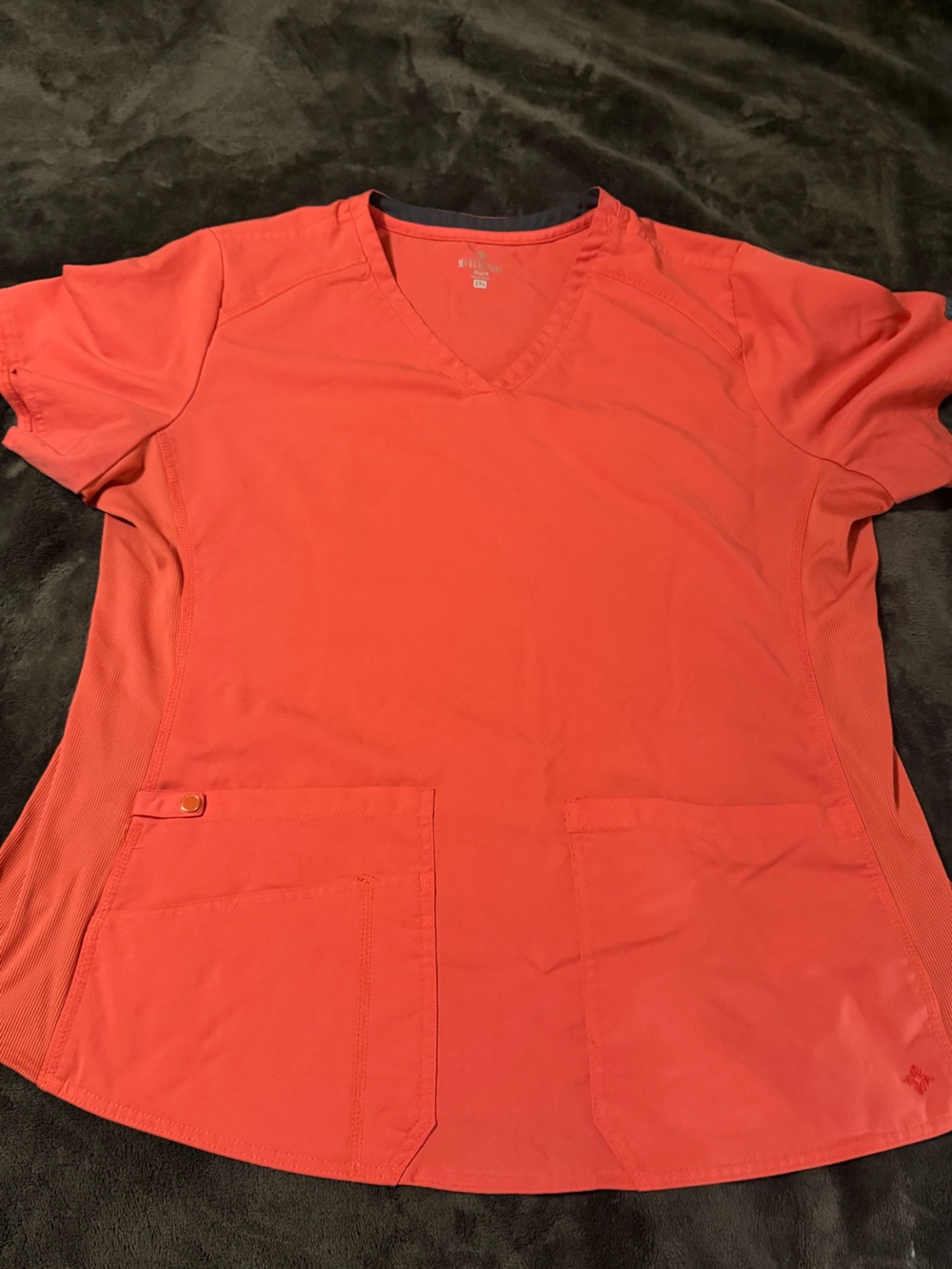 Med Couture Coral V-Neck Scrub Top with Patch Pockets